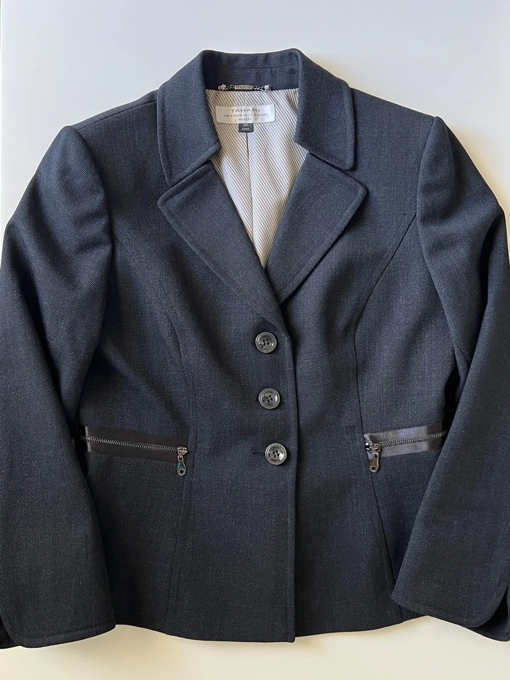 Tahari Arthur S Blazer Jacket Levine Charcoal Gray Wool Blend Zip 10P